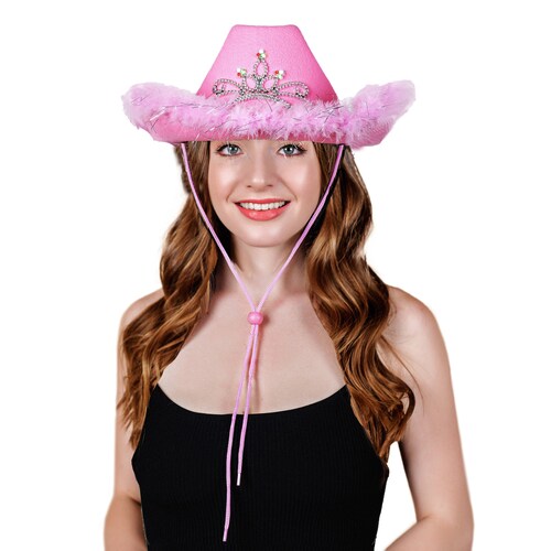 Pink Light up Tiara Cowgirl Dress up Hat With Feather Trim Etsy