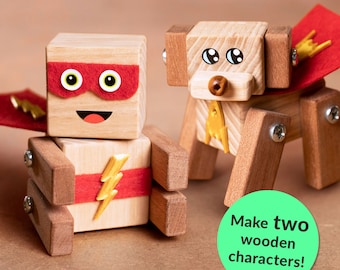 Build Bolt and Rockette Superhero Double Pack - Wood Craft Kit for Creative Kids