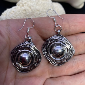 Geometric Square Dangle Drop Earrings,Sterling Silver Pewter Dangle Earrings Square,Disk Drop Amazing Earrings Wire Long Drop Earrings