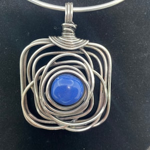 Women Chunky Pendant Big Blue Necklace ,Square Blue Pendant Necklace  ,Cube Bead Necklace ,Silver Blue Choker,Cube Bead Necklace