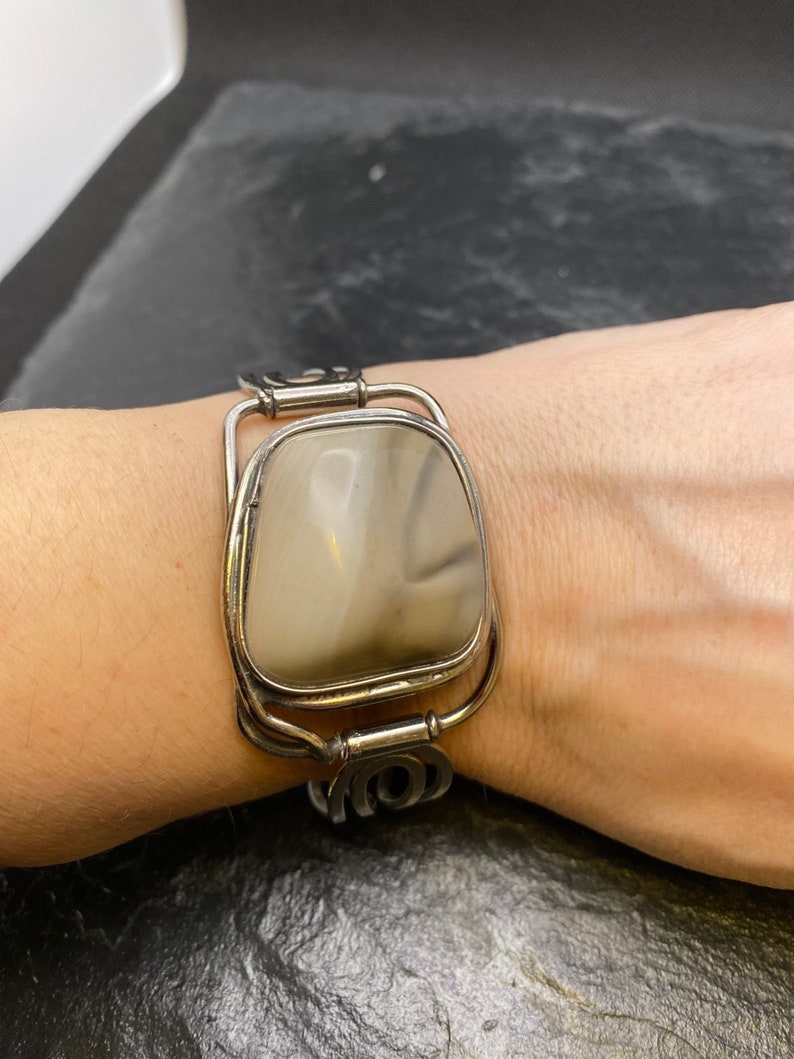 Agate Cuff Bracelet Silver Metal Cuff Boho Jewellery Gypsy Cuff Bracelet Tribal Mens Women/'s Jewellery Adjustable Bangle Unisex