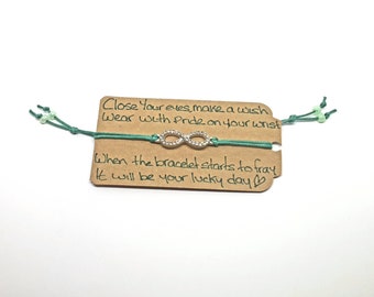 Make a wish charm friendship Bracelet - Bespoke infinity bracelet or love bracelet - Eco-friendly charm - Wish string with hand written font