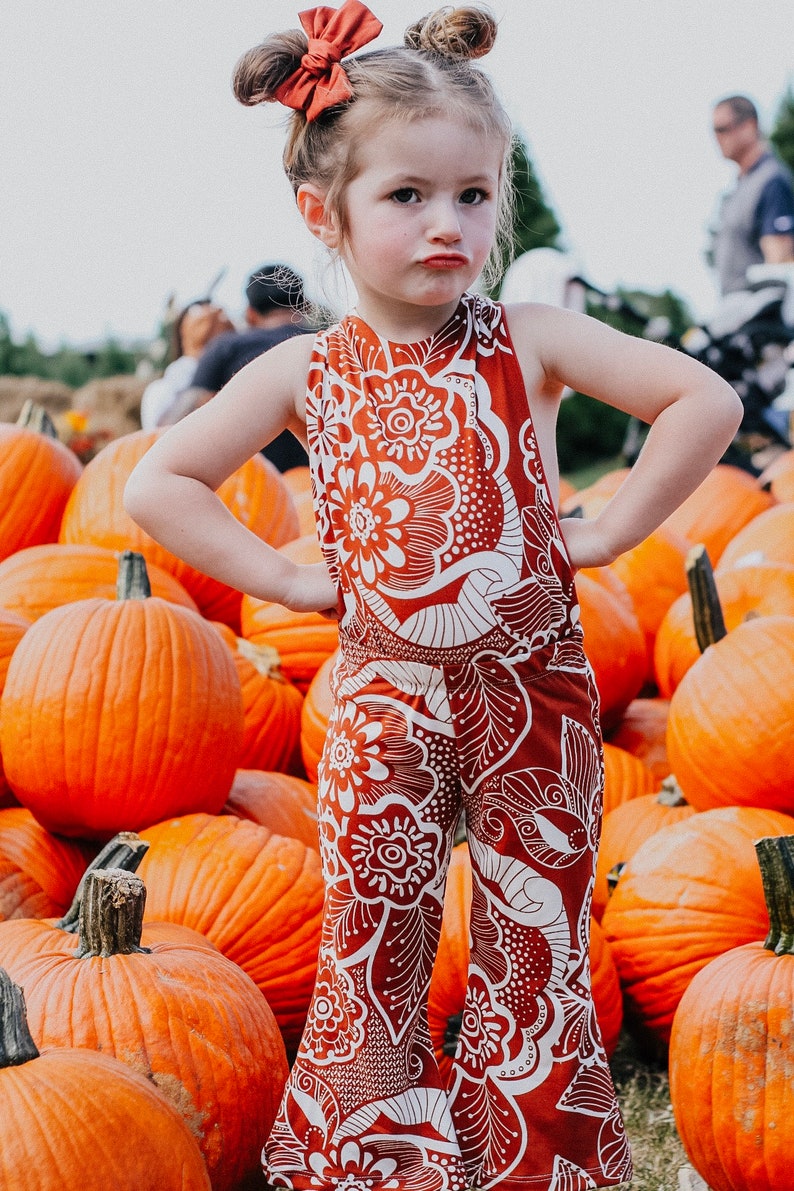 Ivory Boho Floral Overall Bell Romper Overall Romper Girls Romper Bell Bottoms Baby Romper Boho Kids Clothes Kids Boho Style