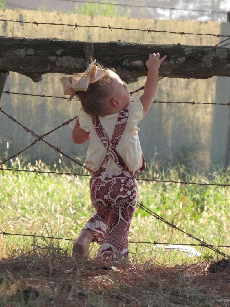 Ivory Boho Floral Overall Bell Romper Overall Romper Girls Romper Bell Bottoms Baby Romper Boho Kids Clothes Kids Boho Style
