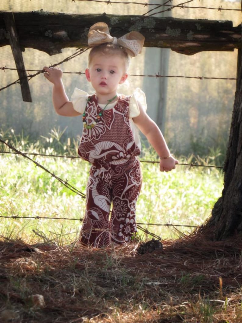 Ivory Boho Floral Overall Bell Romper Overall Romper Girls Romper Bell Bottoms Baby Romper Boho Kids Clothes Kids Boho Style