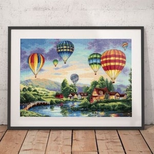 PDF "Balloon Glow" Cross Stitch Pattern 55 DMC , 285w X 210h Stitches, 18 Count 41w X 31h cm ( 16,5w" X 12,5"), Pattern Keeper Compatible