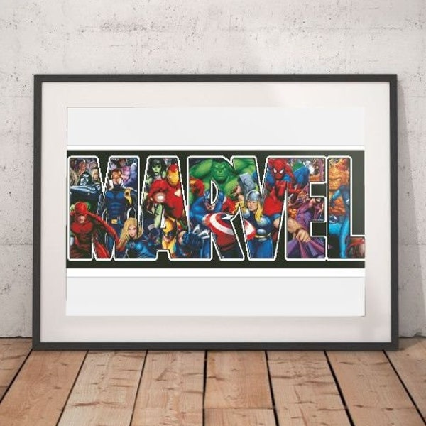 PDF "Marvel Heroes" Cross Stitch Pattern Instant Download, Pattern Keeper Compatible DMC 85 Colors, 700w X 302h Stitches, 38,9" x 16,7"