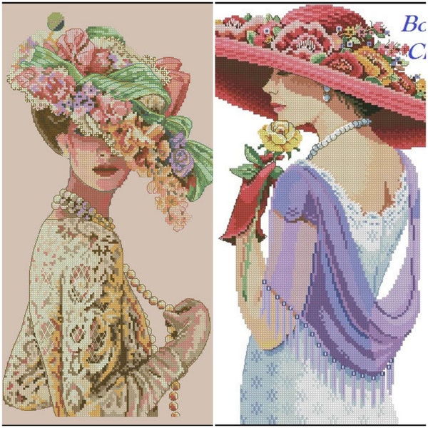 2 Charts: "The Victorian Elegance" + "Sophisticated Lady" Cross Stitch Pattern DMC, Pattern Keeper Compatible