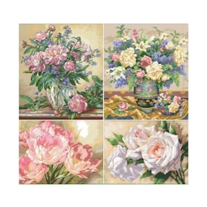 4 Charts Flowers Cross Stitch Patterns DMC Instant Download, Pattern Keeper Compatible
