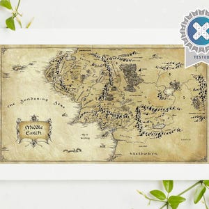 Padrão de ponto cruz DMC "Mapa vintage da Terra Média" em PDF, download instantâneo, compatível com Pattern Keeper