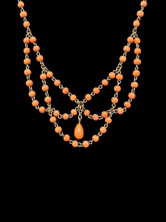 Antique 14k Natural Coral Festoon Necklace
