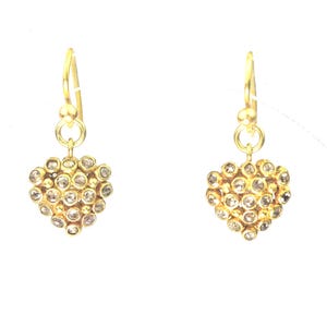 18k Gold Antique Rose Cut Natural Diamond Heart Puff Earrings