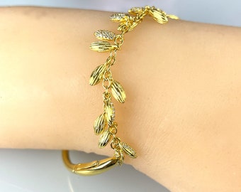 925 Sterling Silver 18k gold plated Fringe Tassel Bangle Chain Bracelet fits Pandora charms