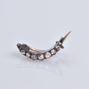 Antique Old Mine Diamond Crescent Pin Silver 14k