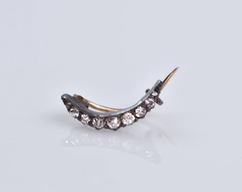 Antique Old Mine Diamond Crescent Pin Silver 14k