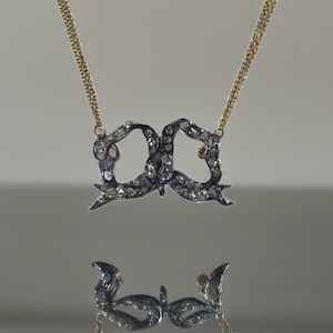 Antique Georgian Rose Cut Diamond Bow Pendant Silver 14k