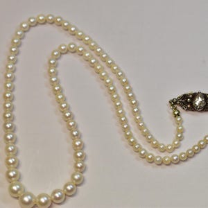 Estate Graduated Pearl Necklace Diamond Rose Cut Clasp