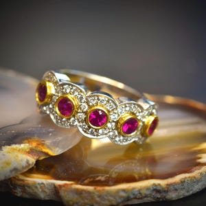 18 Karat Solid White Gold and Yellow Gold 5 Ruby Diamond UNEEK Ring