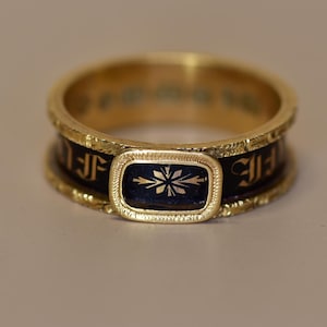 Antique 18k Memento Mori Mourning Ring Enamel Full Hallmarks