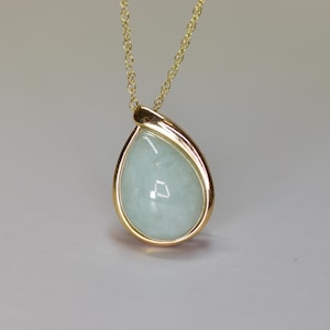 Vintage 14k gold Jade Slide Pendant Pear Cabochon