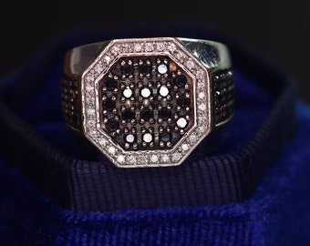 14 Karat Black and White Diamond Square Men's Ring