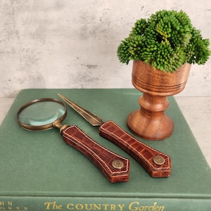 Leather Handled Magnifying Glass and Letter Opener Set