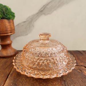 Jeannette Glass Company Buttons & Bows, Holiday Pink Covered Butter or Cheese Dish