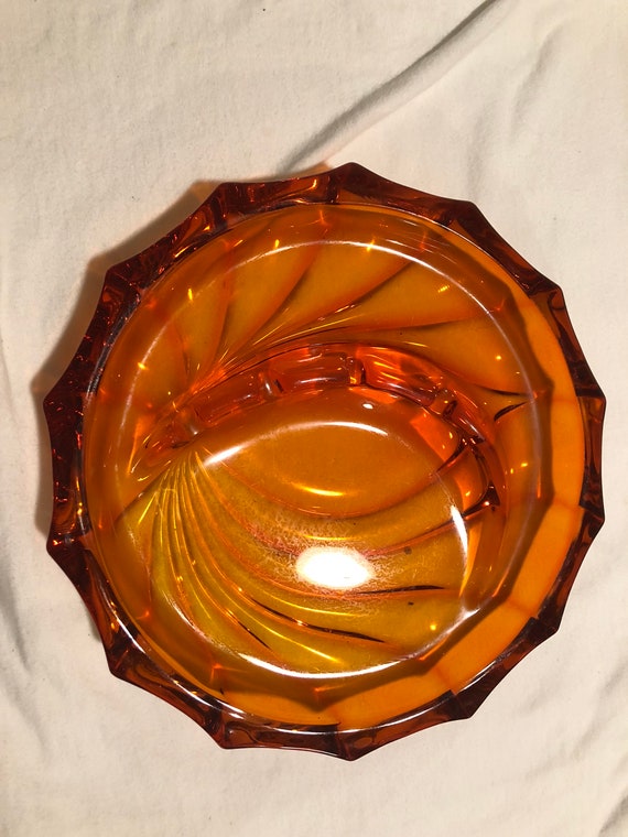 Large orange glass ashtray Etsy