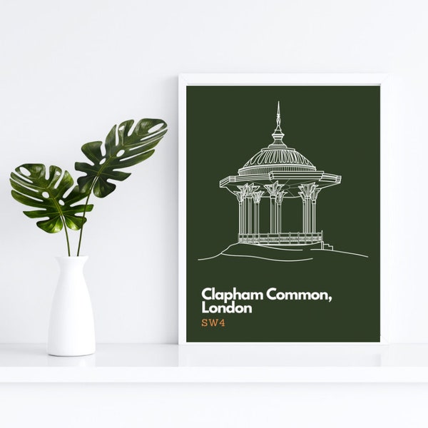 London Print - Clapham Common in White