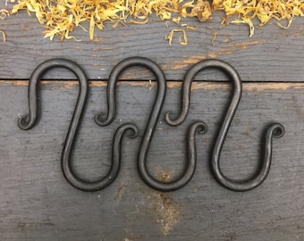 3er Set handgeschmiedete Schmiedehaken S-Haken, Pflanzenhaken, Küchenhaken, Handtuchhaken, Tassenhaken, Topfhaken aus geschmiedetem Stahl