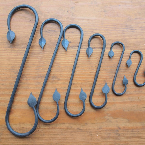 Hand Forged Leaf End S-Hooks, Leaf S-Hooks, Plant Hanger Hook, Organic Design Hooks, Blacksmith Made Leaf Hooks