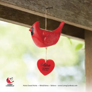 Cardinal Windchimes, Porcelain and Red Glaze, Sympathy or Memorial Gift, Special for Any Occasion