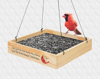 CARING CARDINALS Memorial Feeder, Laser Engraved Wood, Red Cardinal & Uplifting Message, Sympathy Gift