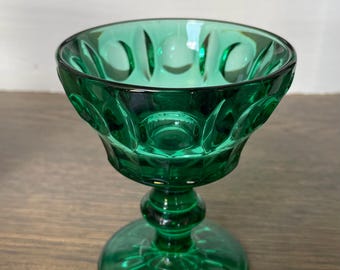 Vintage 1960,s pressed Glass Pedestal Candy Dish Emarld Green