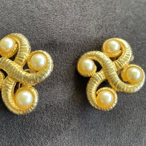 Vintage Double Strand GoldPlated  Faux Pearl Clip on Earrings 1960,s