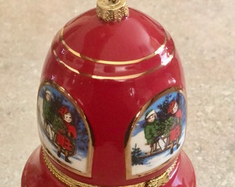 Mr. Christmas Porzellan Glockenförmige Verzierung Schlitten Pferd Spieluhr
