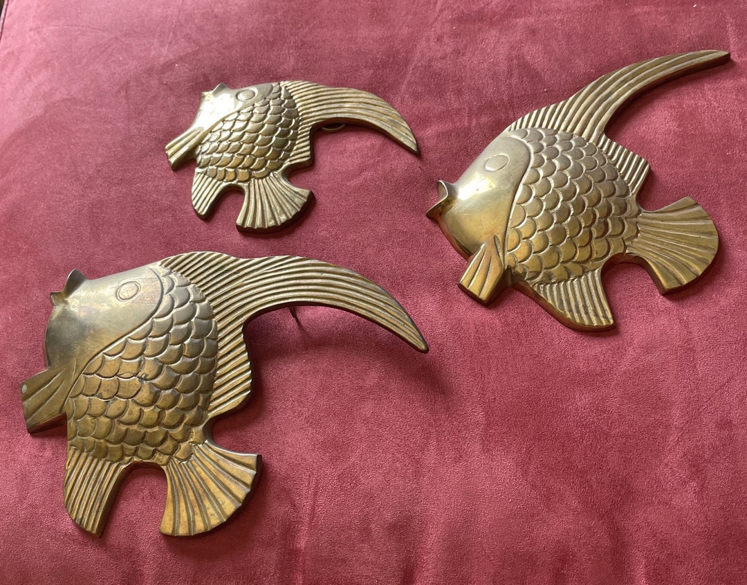 Vintage Brass Angelfish Sculpture Wall Hanging Set of 3 Mid Century Wall Decor Etsy