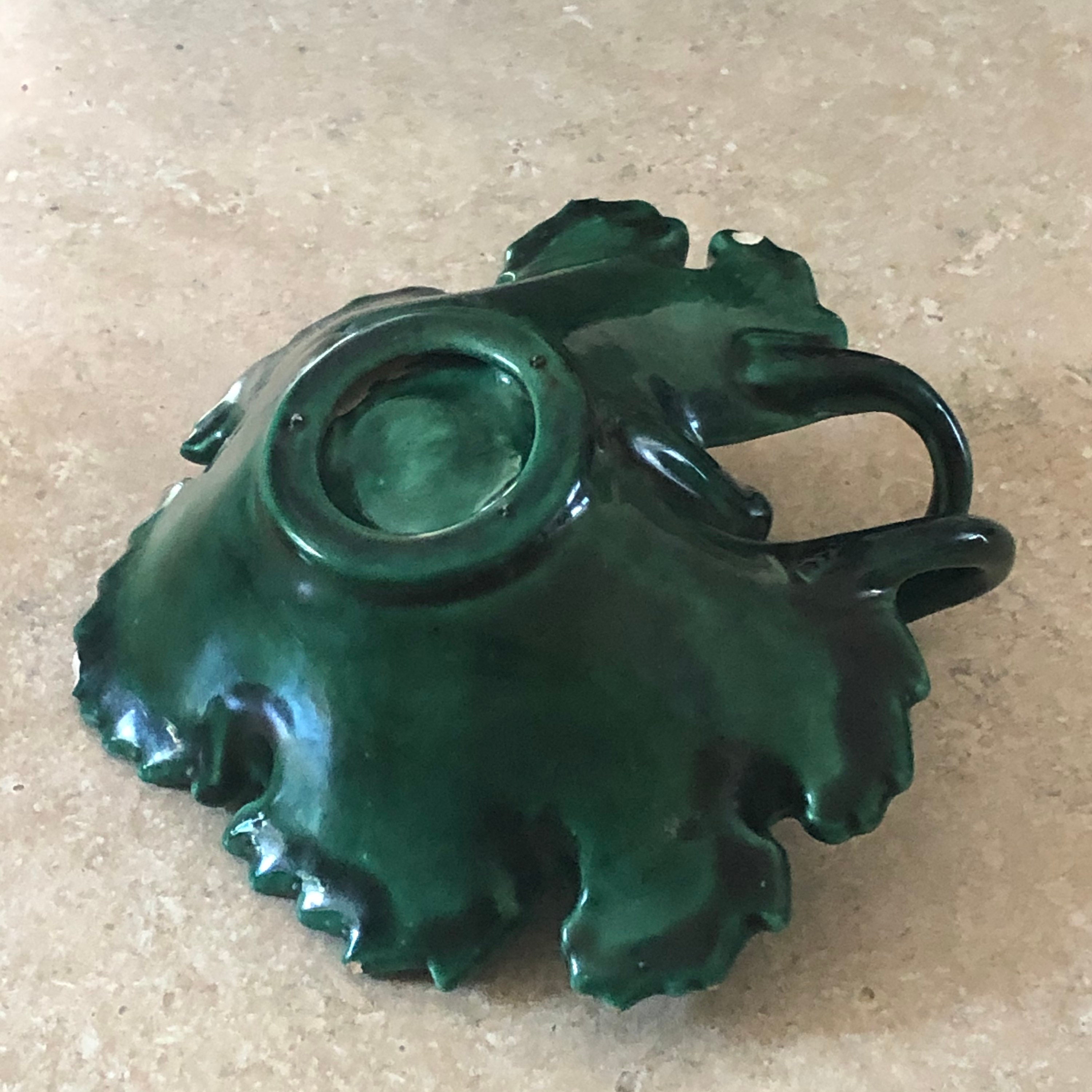 Antique Green Cabbage Leaf Majolica Handled Bowl Size 6X 5. Etsy