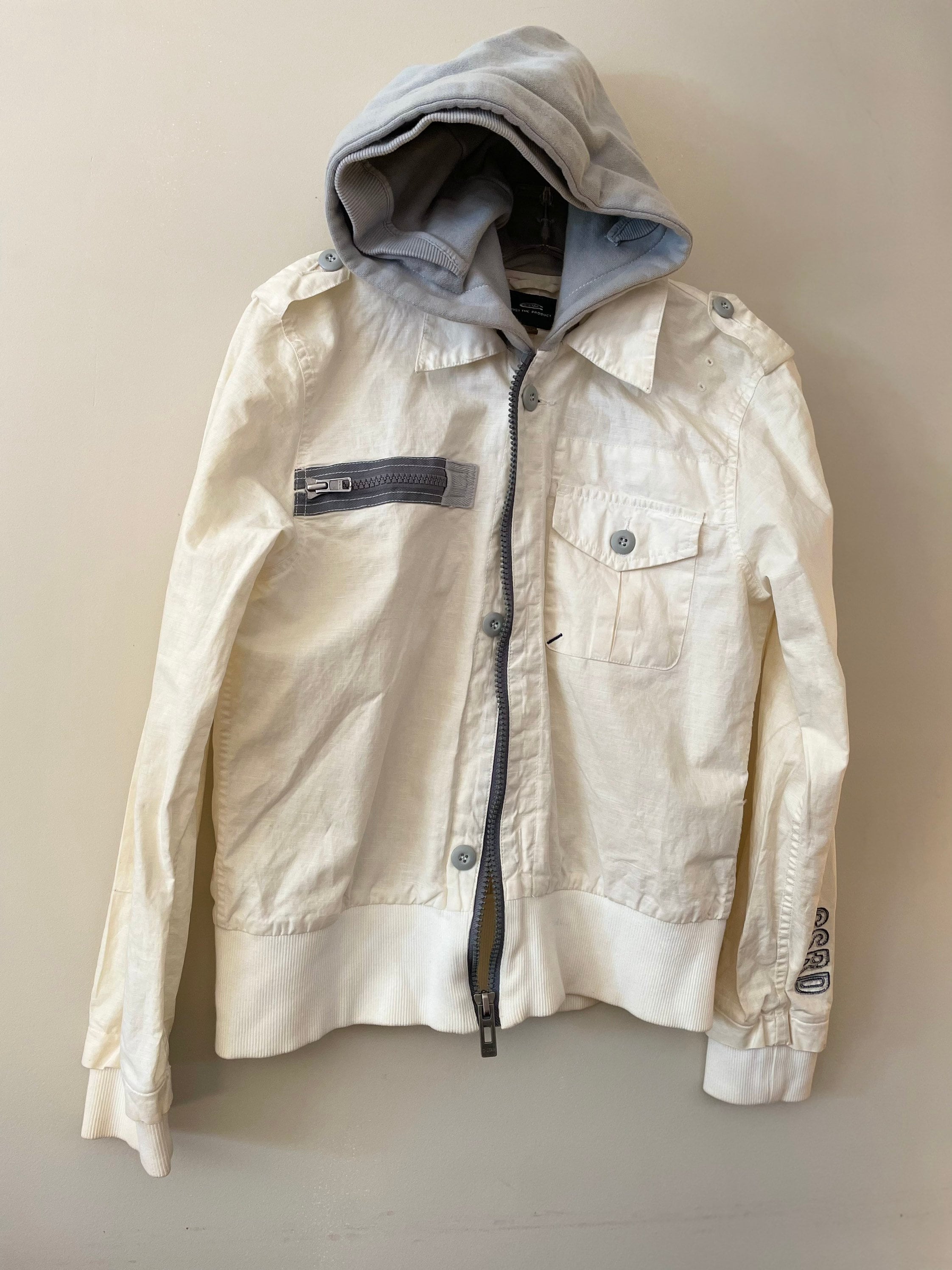 ジャケット・アウター archive gstar raw Design zipdenim jacket G Star Raw Women D-staq Denim Jacket With Hood. White Zip Closure