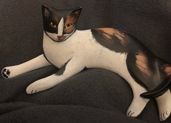 Lynda Pleet Signe Klico Chat Brun Et Blanc Couche Figurine En Etsy Canada