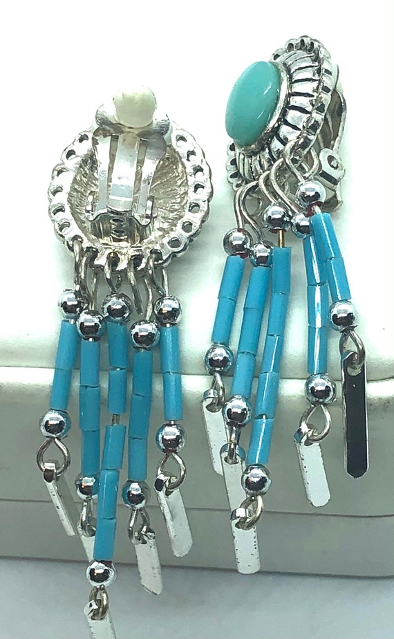 Silver Turquoise chandelier tube Turquoise Clip on