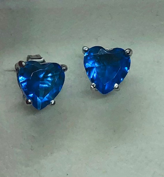 Sapphire Hearts  shape Stud Earrings Sterling Sil… - image 1