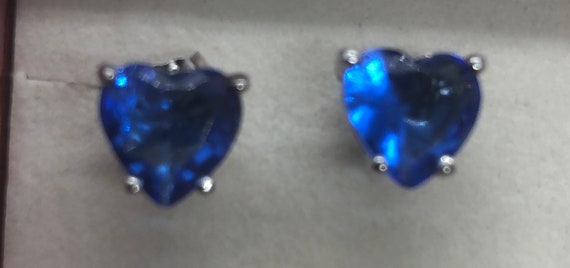 Sapphire Hearts  shape Stud Earrings Sterling Sil… - image 3