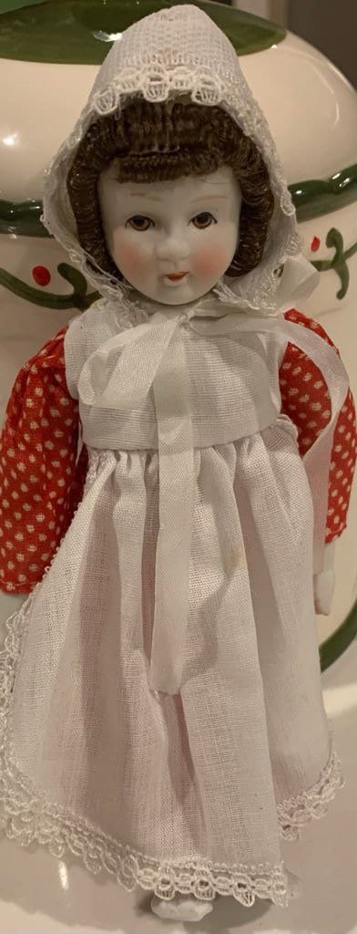 1940s-50s German China Porcelain Doll. 8” Vintage Doll With White