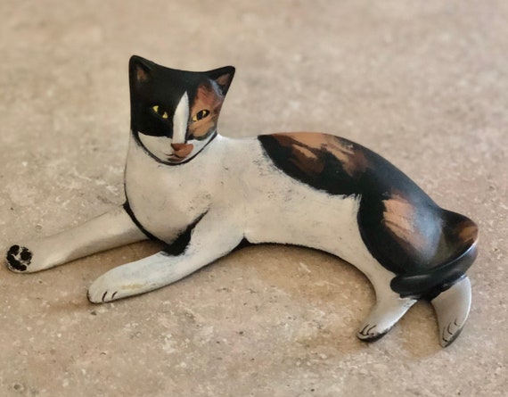Lynda Pleet Signe Klico Chat Brun Et Blanc Couche Figurine En Etsy Canada