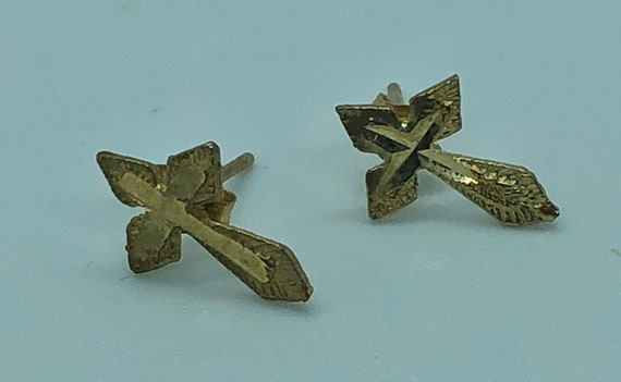 14K Solid Gold Earrings. Diamond cut Hold Cross S… - image 2