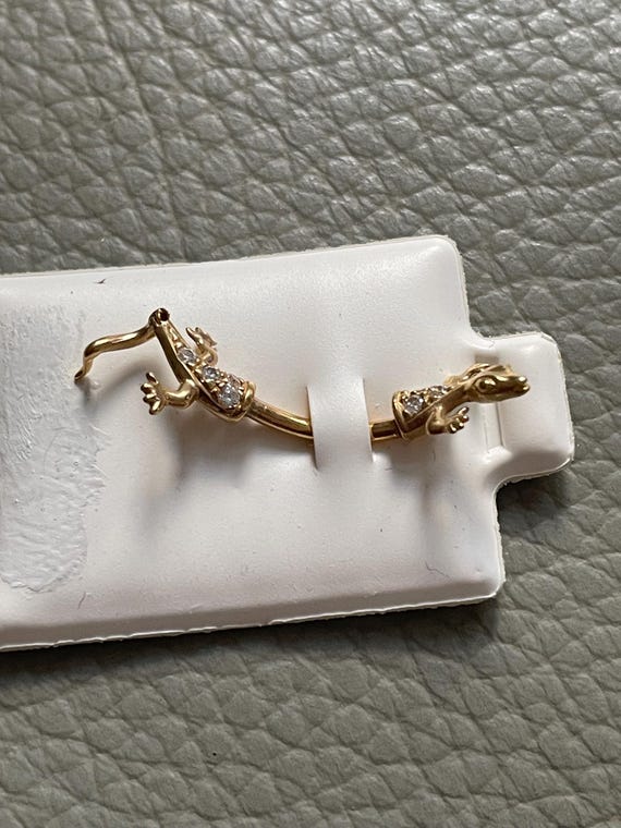 14K Solid Yellow Gold Lizard Belly Ring: Zirconia… - image 8