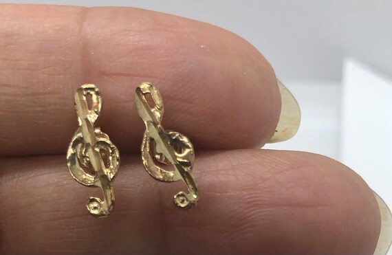 Real Solid Yellow Gold Music Notes Post Stud Earr… - image 1