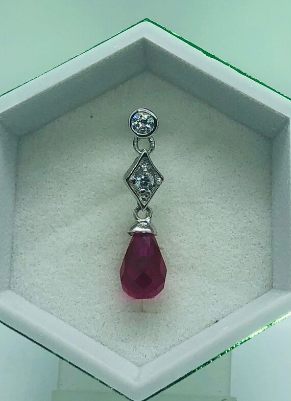 Natural Ruby W/ Diamonique Dangling Post Earrings… - image 2