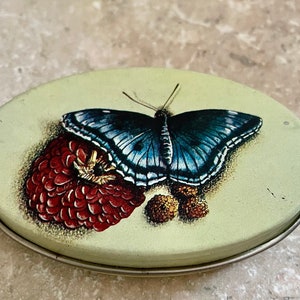Oval Butterfly & Berry Tin-A Great Pill Box with One Compartment